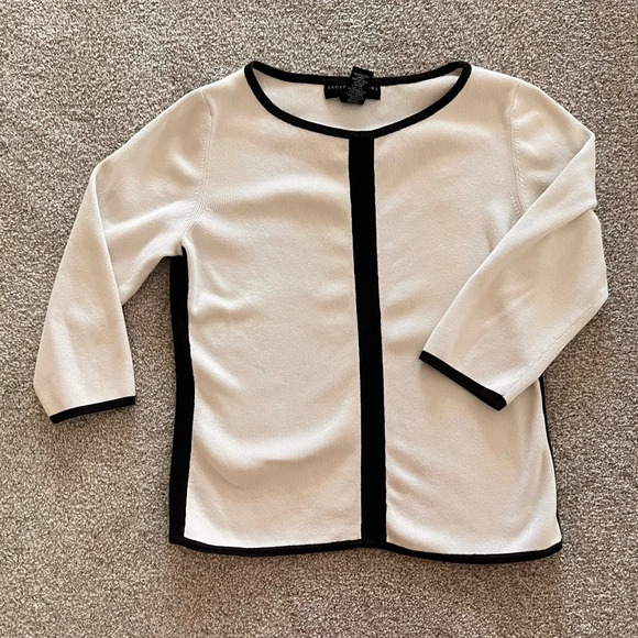 Geoffrey Beene Sport 3/4 Sleeve Black and White V-Neck Sweater 100% Cotton - Picture 4 of 10